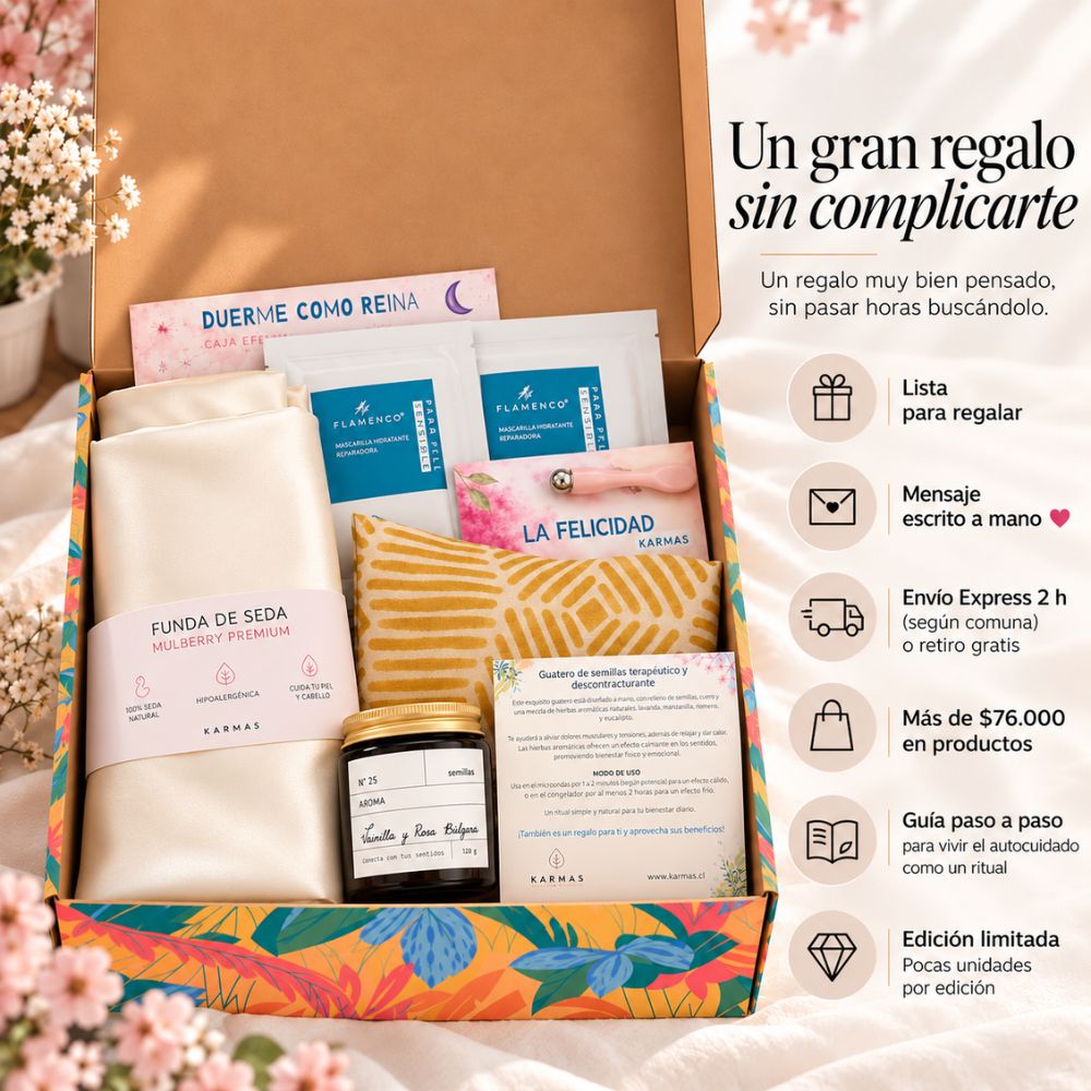 Caja de regalo Duerme como Reina · funda de seda, aromaterapia y skincare