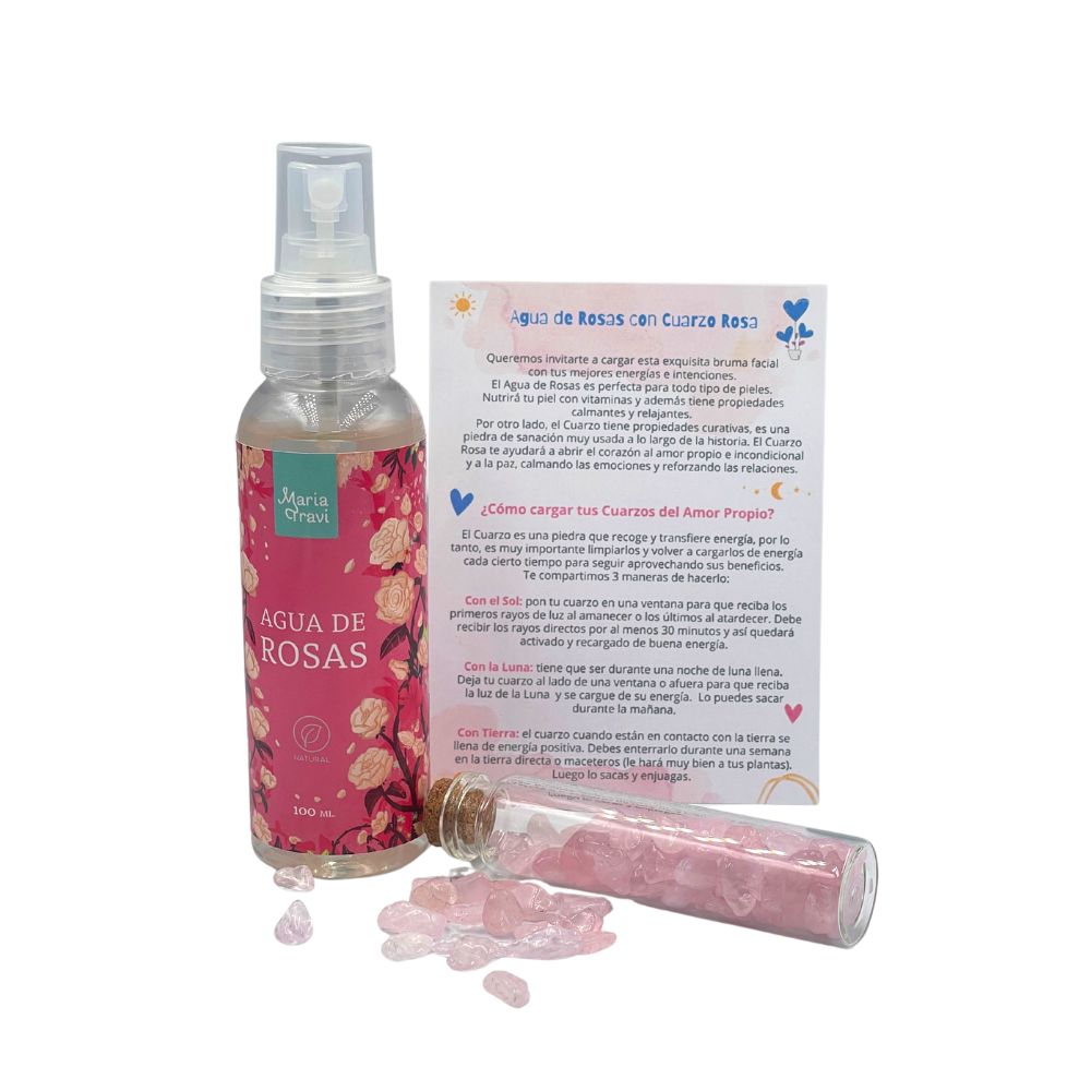 Agua de Rosas con Cuarzo Rosa