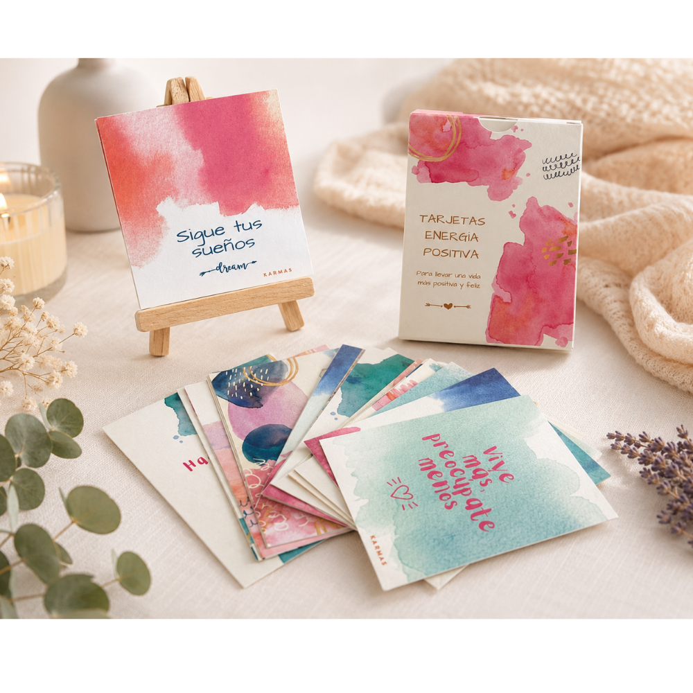 Tarjetas Energía Positiva + Atril de madera