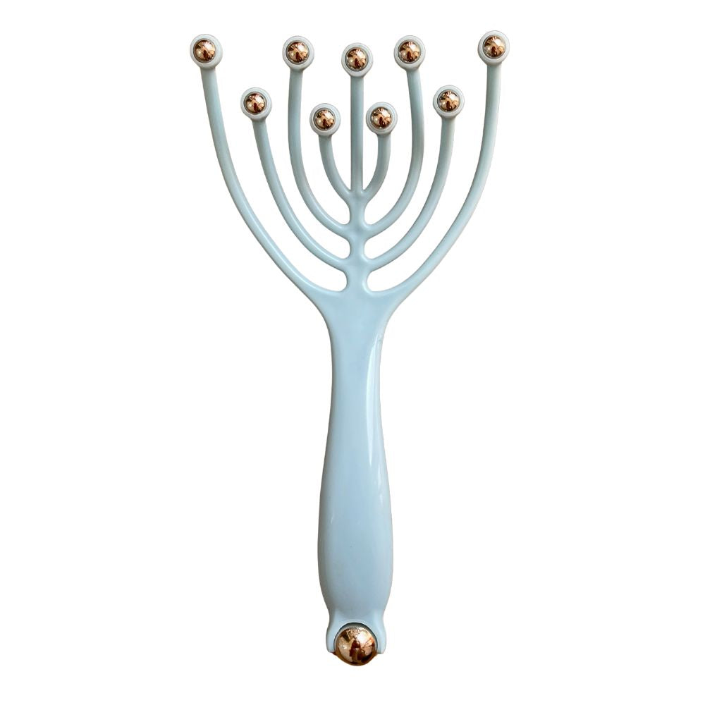 Masajeador de cabeza con 9 bolitas de acero para relajación celeste