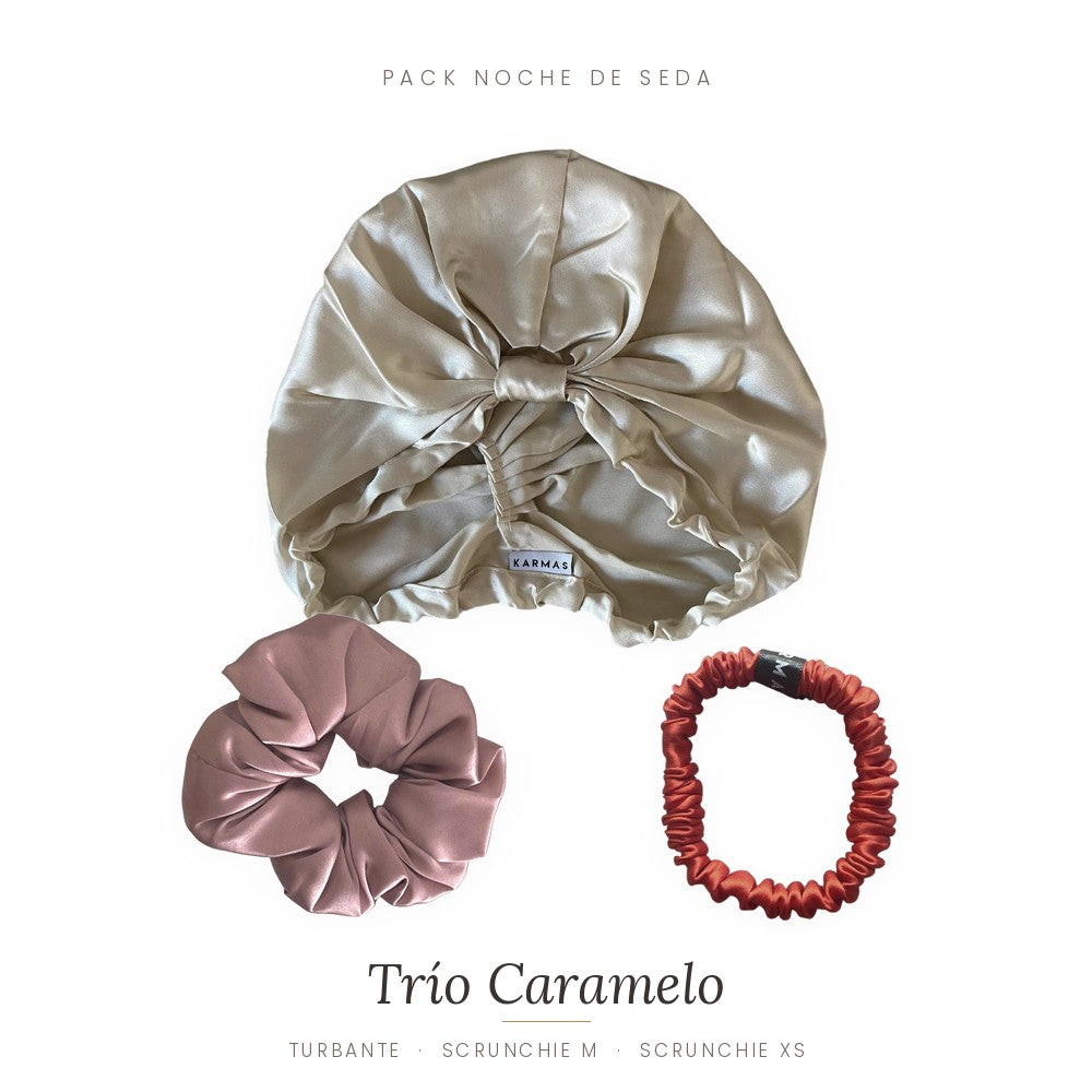 Pack Noche de Seda · turbante + 2 scrunchies