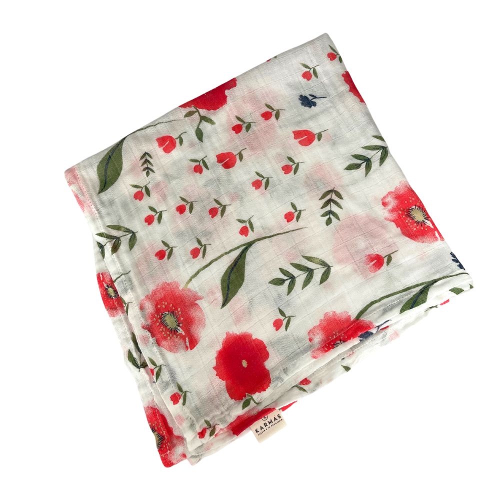 Manta Tuto de bambú y algodón orgánico bebe flores