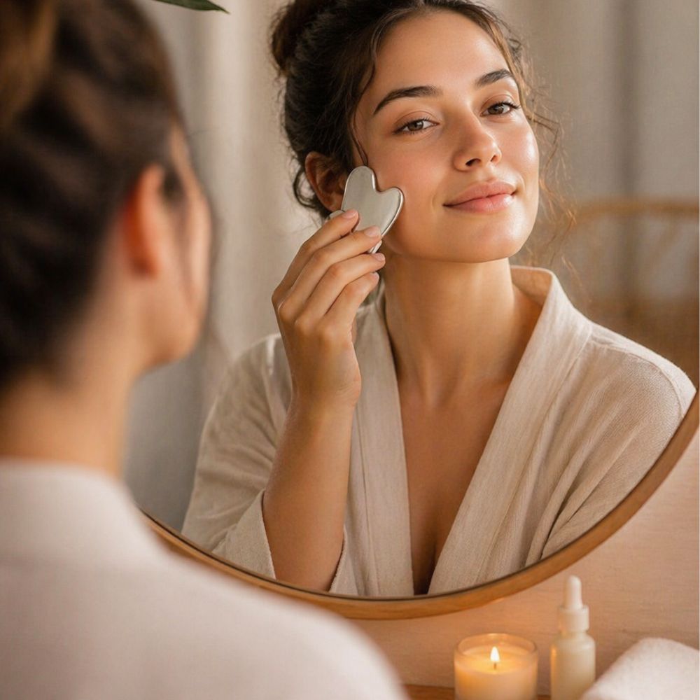 Guasha Facial Acero Inoxidable - Efecto Crioterapia, Anti-Edad y Drenaje Linfático