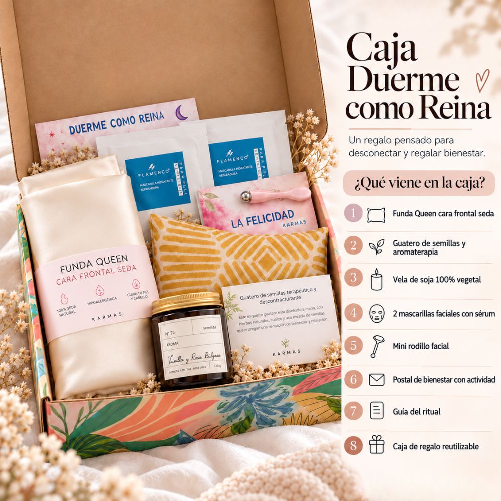 Caja de regalo Duerme como Reina · funda de seda, aromaterapia y skincare