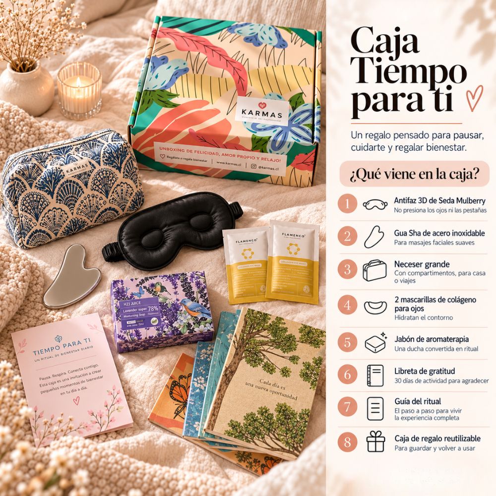 Caja de regalo Tiempo para ti · antifaz de seda, skincare y bienestar