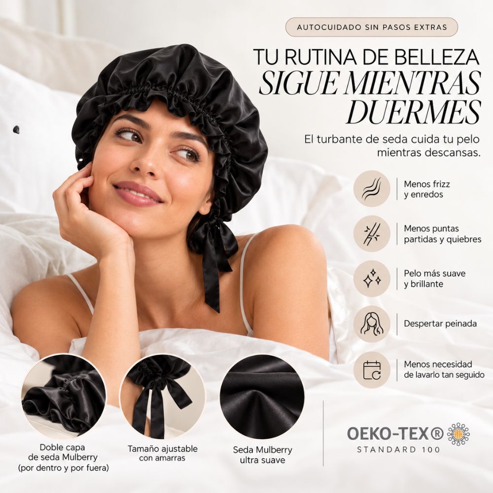 Gorro de seda para dormir doble capa ajustable de Karmas