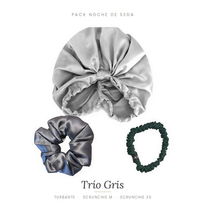 Pack Noche de Seda · turbante + 2 scrunchies
