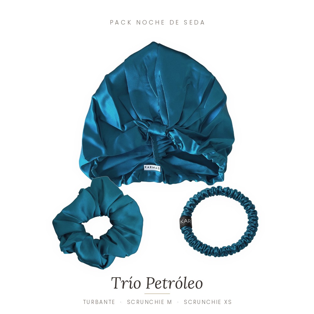 Pack Noche de Seda · turbante + 2 scrunchies