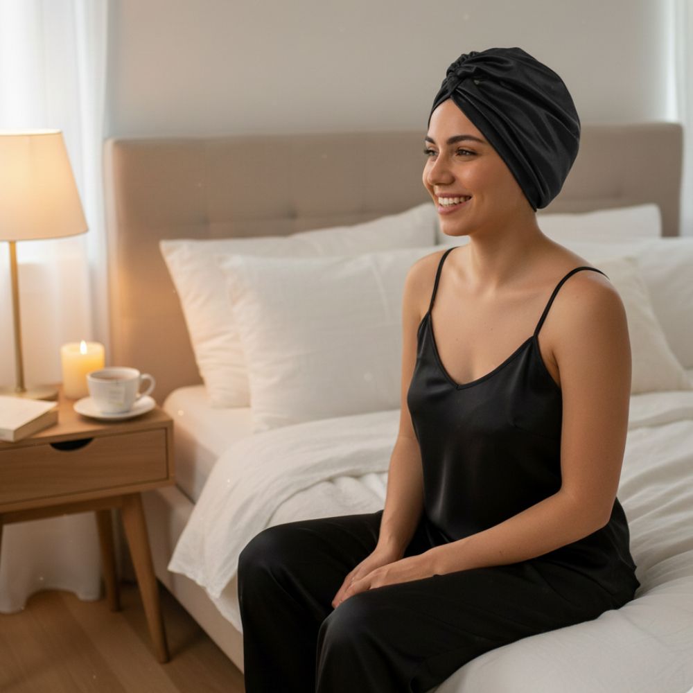 Turbante doble capa borde elasticado de Seda Mulberry