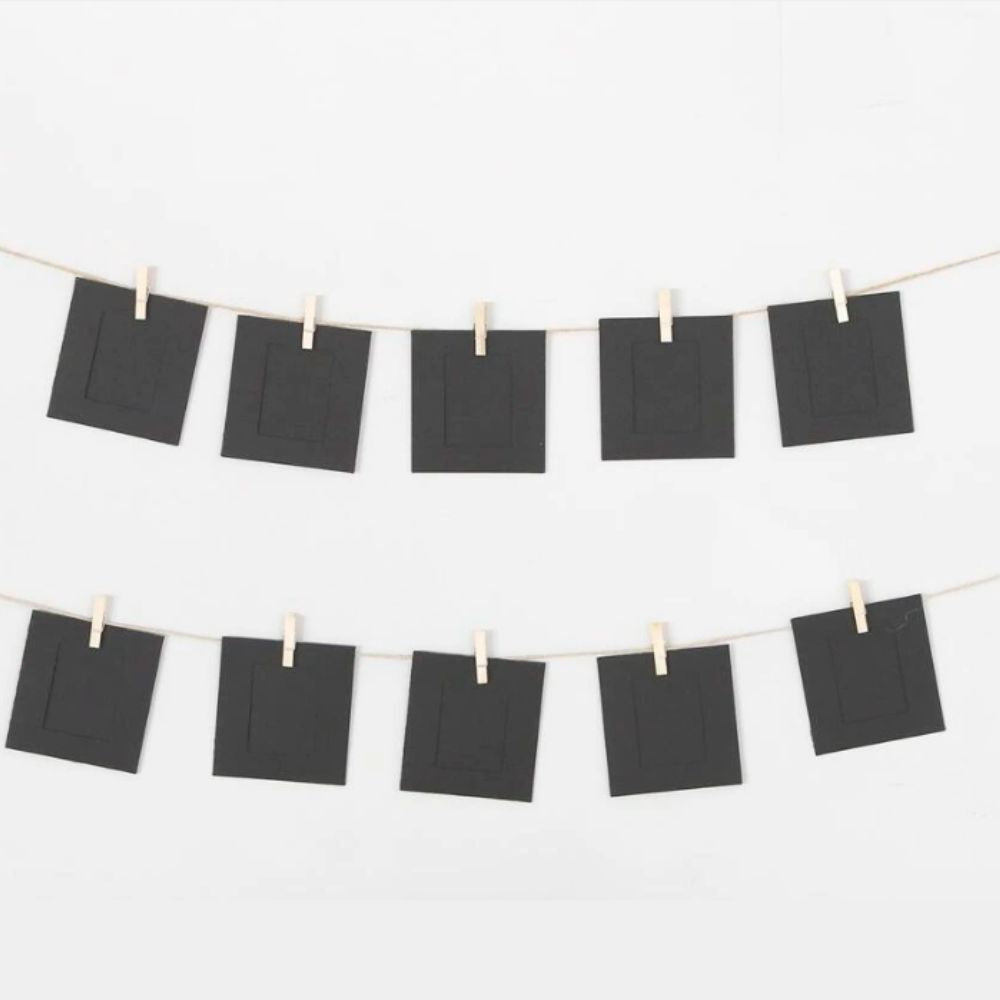 Mini Marco de papel para fotos pequeñas con clips madera y cuerda. Negro / blanco / kraft